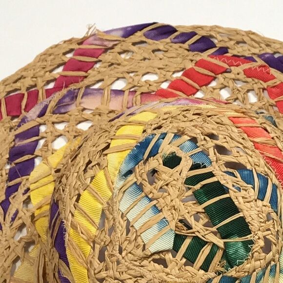 Vintage Rainbow Homage Sun Hat With Gros Grain Women Hat Made In Italy - Picture 6 of 11